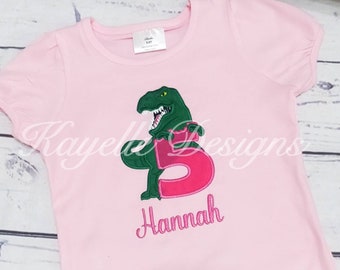 Girls Personalised Dinosaur t-shirt | Birthday | Embroidery