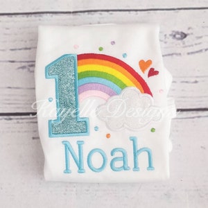Maglietta personalizzata arcobaleno per bambini / Compleanno / Ricamo / Maglietta compleanno arcobaleno /