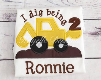 Children Personalised Digger t-shirt | Birthday | Embroidery| Farm Vehicle | Construction Vehicle