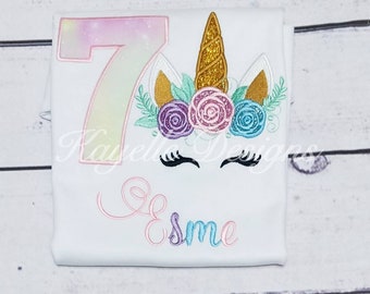 Children Personalised Unicorn t-shirt | Birthday | Embroidery