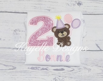 Children Personalised Teddy bear t-shirt | Birthday | Embroidery | Pastel birthday t-shirt |