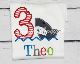 Children Personalised Shark t-shirt | Birthday | Embroidery