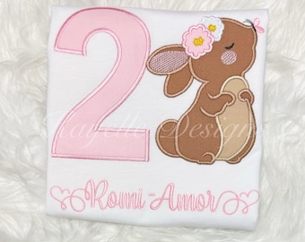 Girls Personalised Rabbit t-shirt | Birthday | Embroidery | Bunny t-shirt