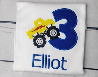 Jungen personalisierte Monster Truck T-Shirt | Geburtstag | Stickerei| LKW-T-Shirt