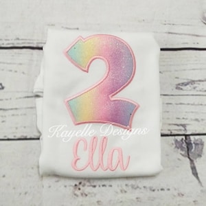 Girls Personalised pastel colour birthday number t-shirt | Birthday | Embroidery | Princess |