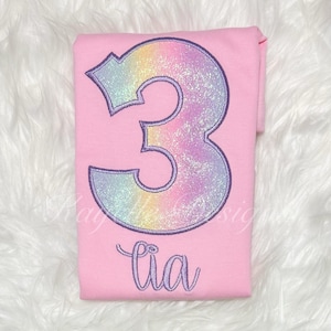 Girls Personalised pastel colour birthday number t-shirt | Birthday | Embroidery |