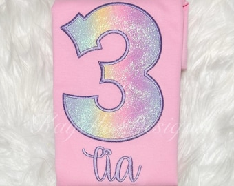 Girls Personalised pastel colour birthday number t-shirt | Birthday | Embroidery |