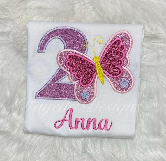 Girls butterfly t-shirt | Birthday | Embroidery | Butterfly Birthday