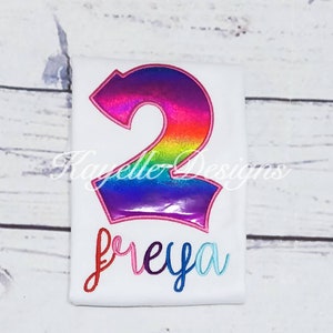 Girls Personalised Rainbow colour birthday number t-shirt | Birthday | Embroidery |