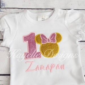 Girls Personalised mouse birthday t-shirt | Embroidery