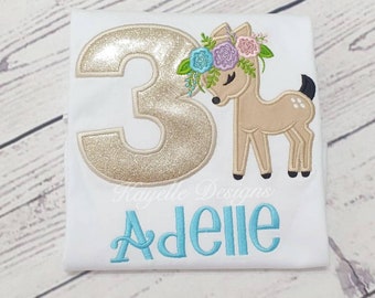 Girls Personalised Deer t-shirt | Birthday | Embroidery | Cute Deer