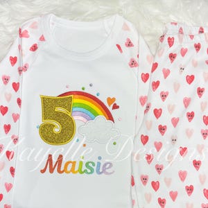 Children Personalised Rainbow pyjamas | Birthday | Embroidery | Rainbow birthday pyjamas |