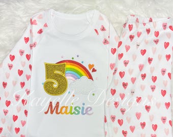 Children Personalised Rainbow pyjamas | Birthday | Embroidery | Rainbow birthday pyjamas |