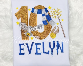女の子用パーソナライズウィザードTシャツ | 誕生日 | 刺繍 |