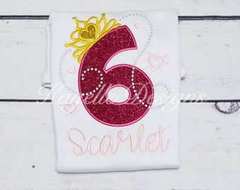 Girls Personalised Princess Tiara t-shirt | Birthday | Embroidery | Princess | Gold Tiara | Princess Birthday