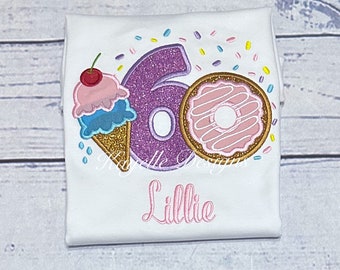 Children Personalised Donut and Ice-cream t-shirt | Birthday | Embroidery |