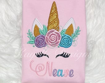 Girls Personalised Unicorn t-shirt | Birthday | Embroidery