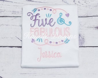 Girls Personalised 5th birthday t-shirt | Birthday | Embroidery | Five and fabulous birthday t-shirt