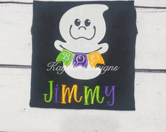 Boys Personalised Ghost t-shirt | Birthday | Embroidery| Halloween t-shirt | Halloween birthday | glow in the dark halloween t-shirt