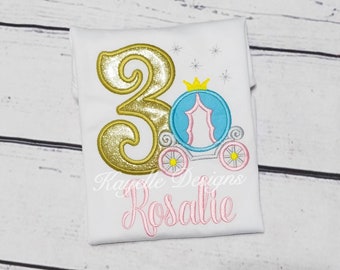 Children Personalised Princess t-shirt | Birthday | Embroidery | Cinderella birthday | Princess Carriage