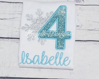 Camiseta personalizada de Frozen para niñas / Cumpleaños / Bordado / Cumpleaños de Frozen / Copo de nieve