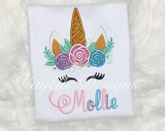 Girls Personalised Unicorn t-shirt | Birthday | Embroidery