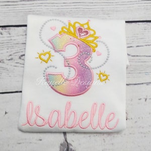 Children Personalised Princess Tiara t-shirt | Birthday | Embroidery | Princess | Gold Tiara | Princess Birthday