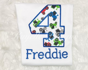 Camiseta personalizada para niños con diseño de camión de granja, para cumpleaños, con bordado, para vehículos agrícolas y tractores agrícolas