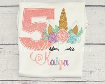 Girls Personalised Unicorn t-shirt | Birthday | Embroidery