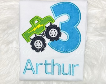Jungen personalisierte Monster Truck T-Shirt | Geburtstag | Stickerei| LKW-T-Shirt
