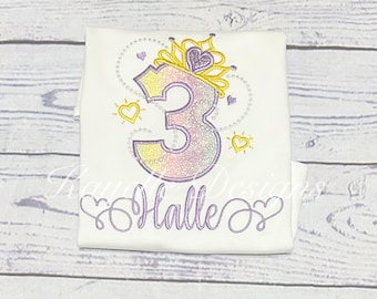 Girls Personalised Princess Tiara t-shirt | Birthday | Embroidery | Princess | Gold Tiara | Princess Birthday