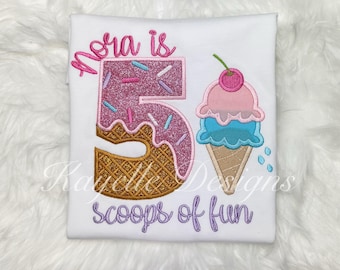 Girls Ice-cream t-shirt | Birthday | Embroidery | Ice-cream Birthday |