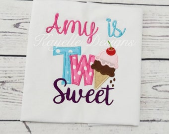 Girls two sweet ice-cream t-shirt | Birthday | Embroidery | Ice-cream Birthday |