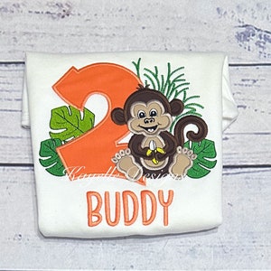 Boys Personalised monkey t-shirt | Birthday | Embroidery| Jungle |