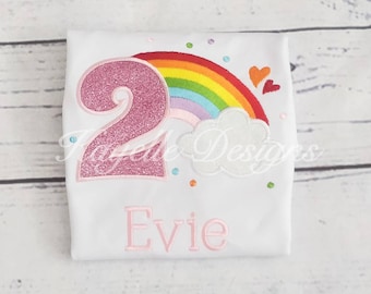 Girls Personalised Rainbow t-shirt | Birthday | Embroidery | Rainbow birthday t-shirt |