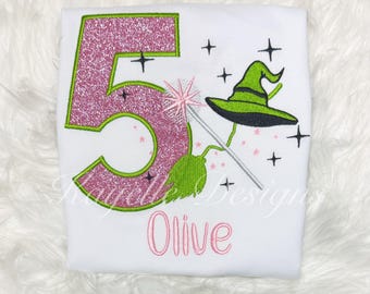 Girls Personalised witch t-shirt | Birthday | Embroidery |