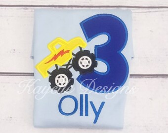Jungen personalisierte Monster Truck T-Shirt | Geburtstag | Stickerei| LKW-T-Shirt