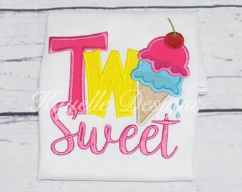 Girls two sweet ice-cream t-shirt | Birthday | Embroidery | Ice-cream Birthday |