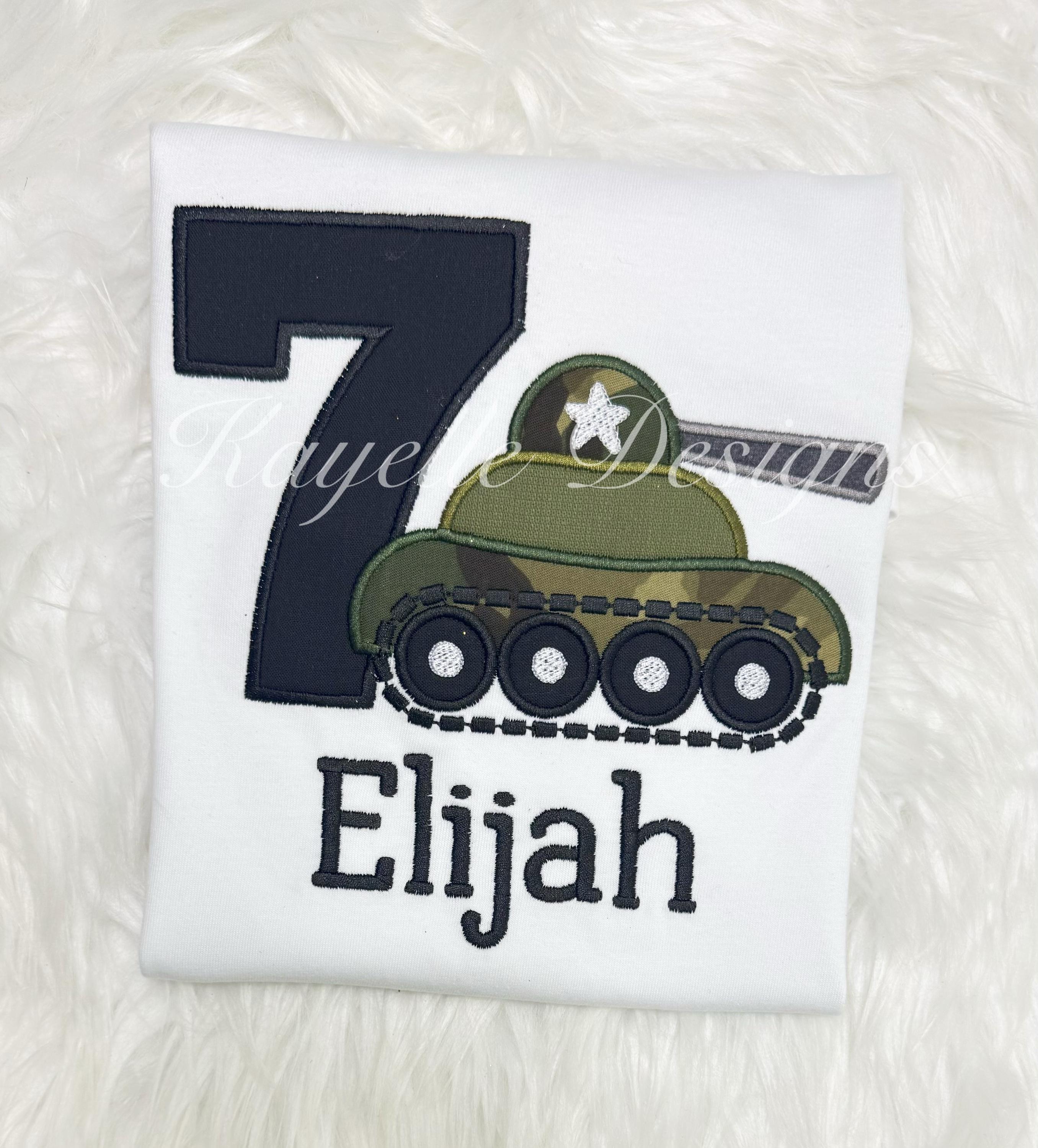 Boys Personalised Army Tank t-shirt Birthday Embroidery