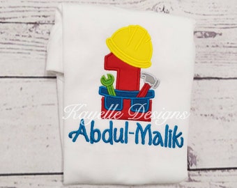 Children Personalised Construction t-shirt | Birthday | Embroidery| Construction tool belt | Construction tools