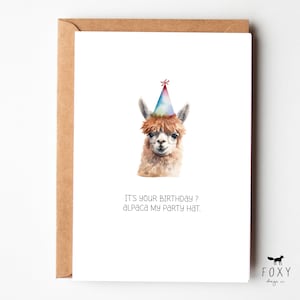Alpaka Geburtstagskarte | Du hast Geburtstag? ALPACA mein Partyhut | Originelle Geburtstagskarte |Aquarellkarten | Sarkastische Karte | Innen leer