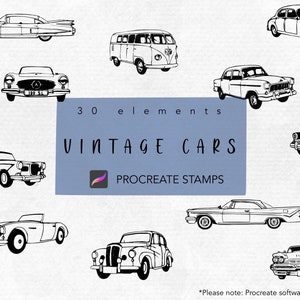Procreate stamps | Car elements | 30 Vintage car stamps for procreate | Easy to use | Automatically imported