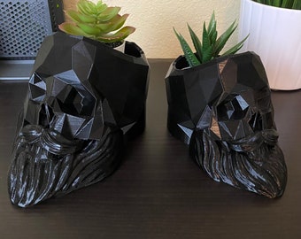 Bearded Black Skull | For Long Items | Planter |3D Printed