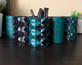 1.5mm Thick | Revised Thicker Version | Oceanic Abyss Dual Color Pencil Holders | Unique Cups | 3D Printed | Edgy Designs | Black Teal