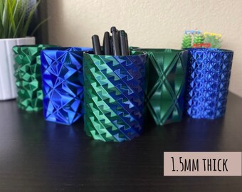 1.5mm Thick | Borealis Blue Green Dual Color Silk Pencil Holders | Pen Holders | Unique Pencil Cups | 3D Printed Cups | RC | 1.5mm Thick