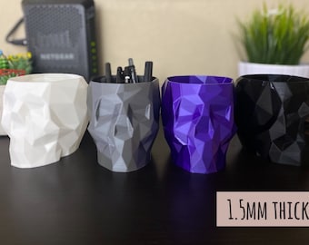 1.5mm Thick | Pen Skull Solid Color Pencil Holders | Pen Holders | Pencil Cups | Pen Cups | 3D Printed | Minimalistic | 1.5mm Thick