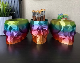 1.5mm Thick | Gradient Large Skull Pen Holders | Trinket Holder | Unique Desk Storage | 3D Printed Decor | 1.5mm Thick