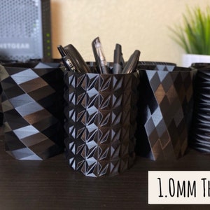 Solid Black Pencil Holders | Minimalistic | 3D Printed | Pen Holders | Desk Cup | Office Cup | RC | Gloss Black | 1.0mm Thick