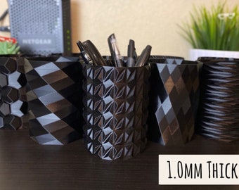 Solid Black Pencil Holders | Minimalistic | 3D Printed | Pen Holders | Desk Cup | Office Cup | RC | Gloss Black | 1.0mm Thick