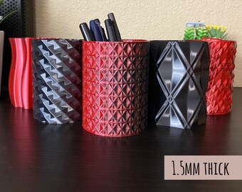 1.5mm Thick | Volcanic Ash Dual Color Silk Pen Holders | Edgy Pencil Cups | 3D Printed  | Red Charcoal Black | 1.5mm Thick